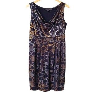 Black Gold & Silver Geometric Print Mini Dress Women Size M